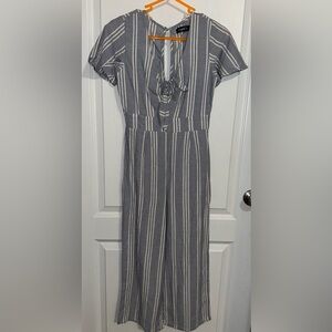 Charming Kids Striped Jumpsuit in Gray and White